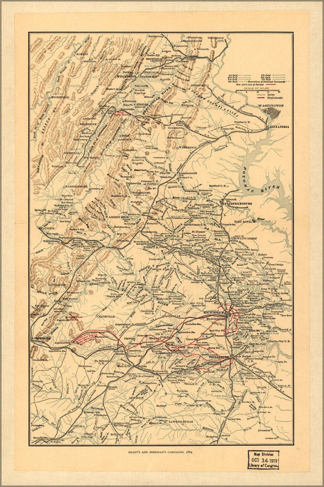 Poster, Many Sizes Available; Map Of General Grant & Sheridan Campaigns 1864-65