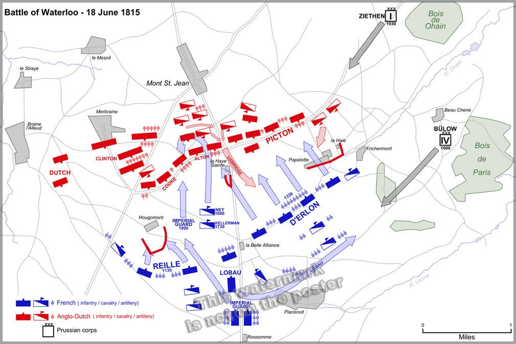 Poster, Many Sizes Available; Battle Of Waterloo Map