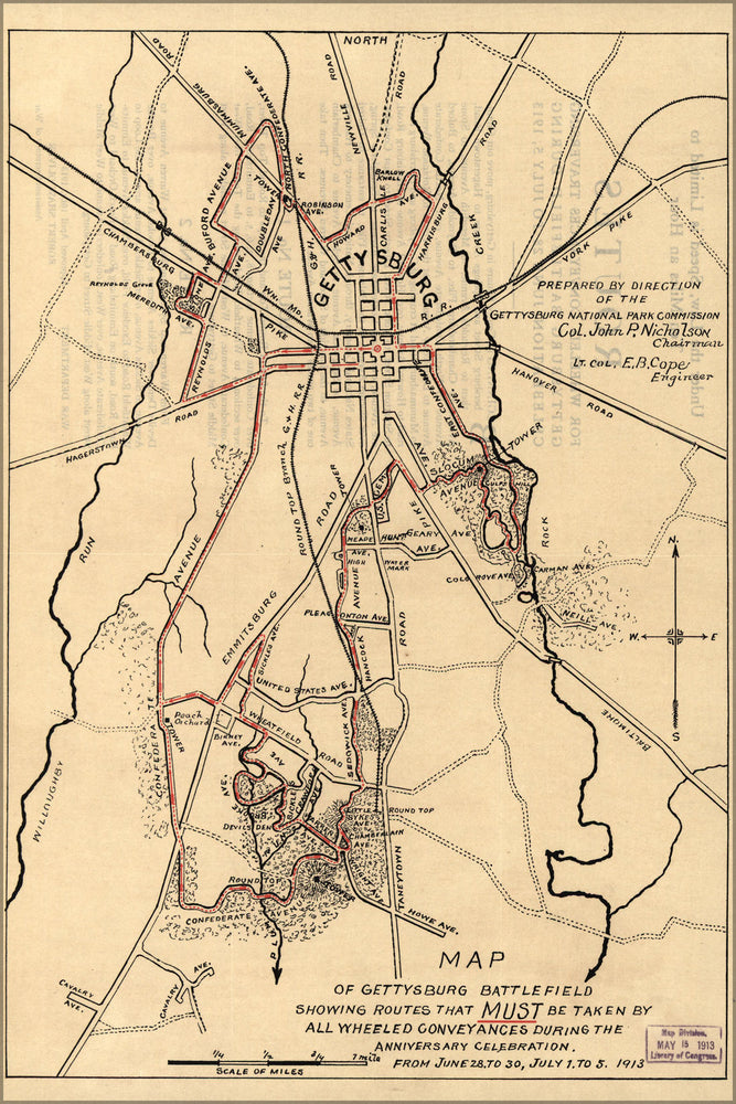 Poster, Many Sizes Available; Map Of Gettysburg Battle Field 1913