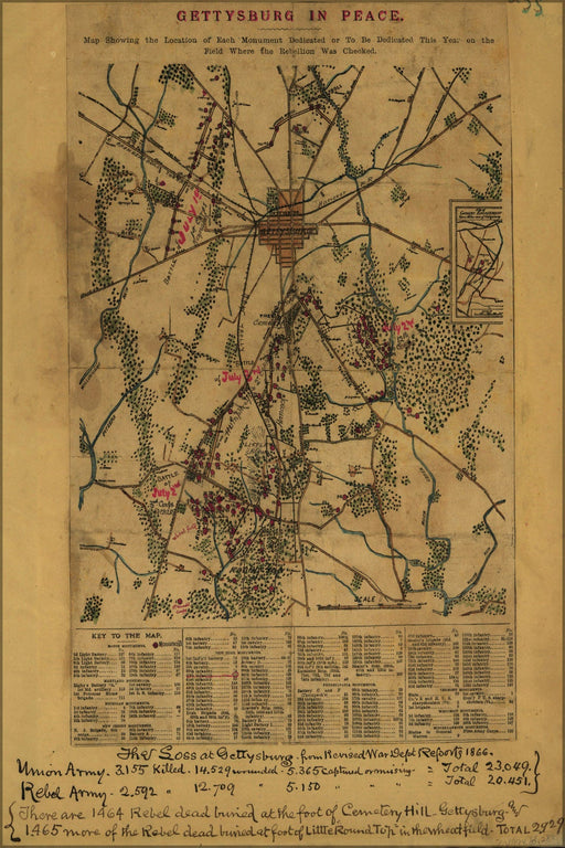 Poster, Many Sizes Available; Map Of Gettysburg Pennsylvania In Peace 1865