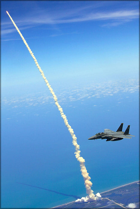 Poster, Many Sizes Available; F-15 Strike Eagle As The Space Shuttle Atlantis Launches May 14, 2010, At Kennedy Space Center, Fla