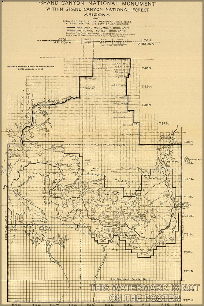 Poster, Many Sizes Available; Map Of Grand Canyon National Monument Within Grand Canyon National Forest, Arizona. Prepared In 1907 By The Na