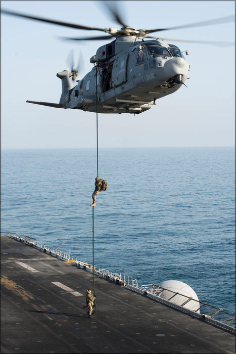 Poster, Many Sizes Available; Italian Marines Fast Rope From Eh101 Onto Uss Boxer Lhd 4 In 2013