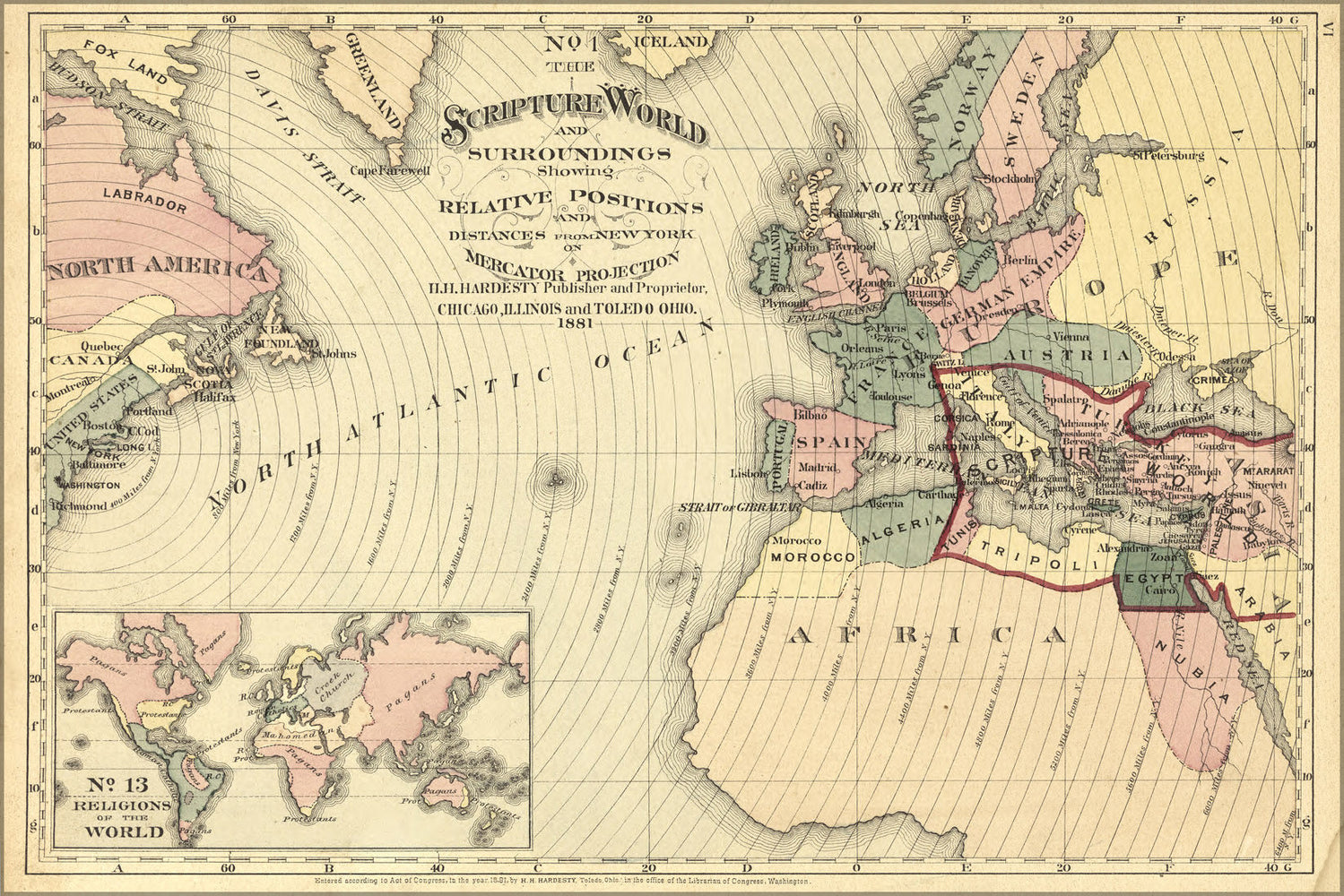 Poster, Many Sizes Available; Bible Map Of Scripture World; Israel Egypt 1881