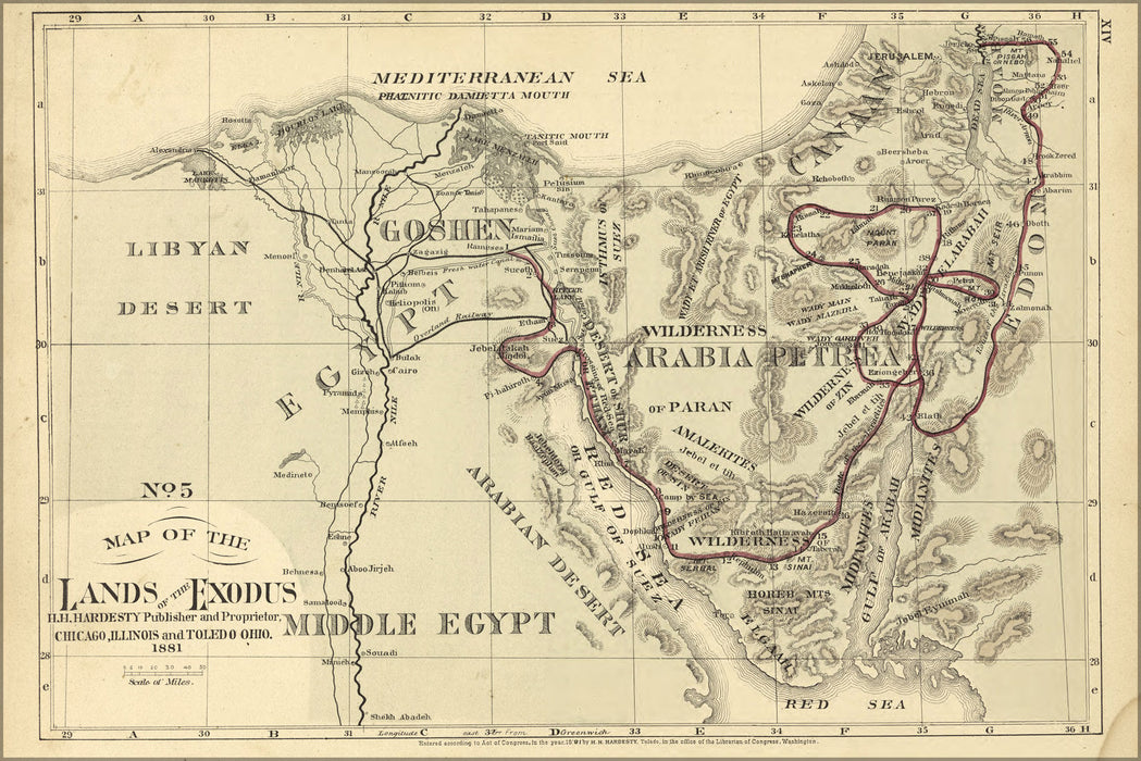 Poster, Many Sizes Available; Bible Map Of The Exodus From Egypt 1881