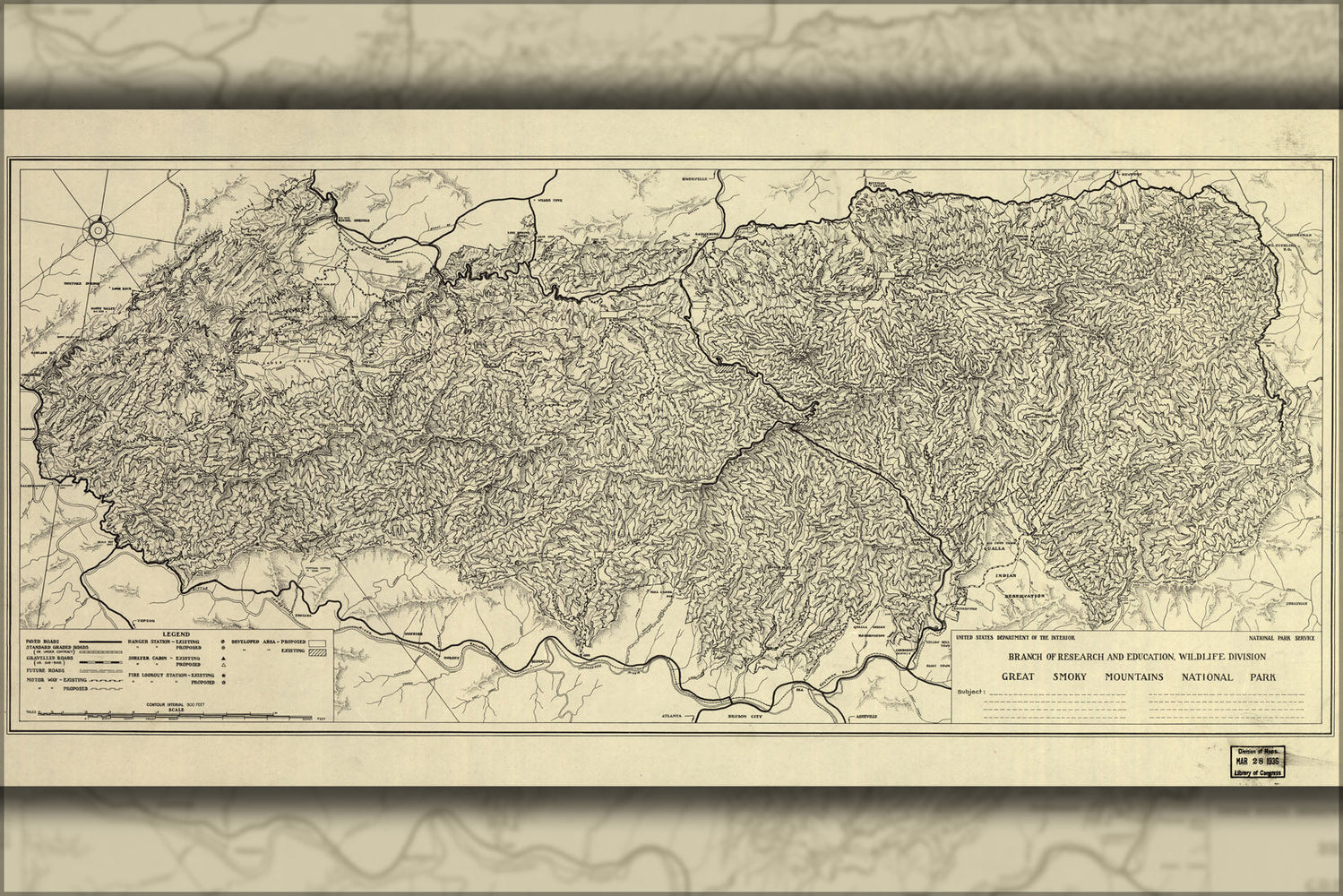 Poster, Many Sizes Available; Map Of Great Smoky Mountains National Park 1935