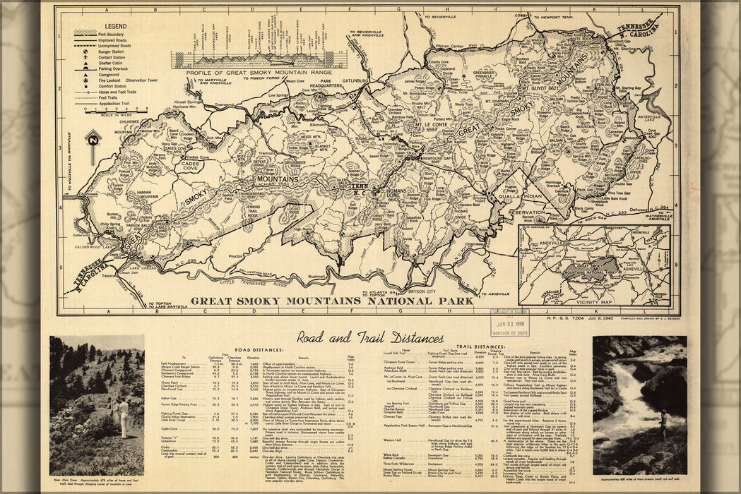 Poster, Many Sizes Available; Map Of Great Smoky Mountains National Park 1940