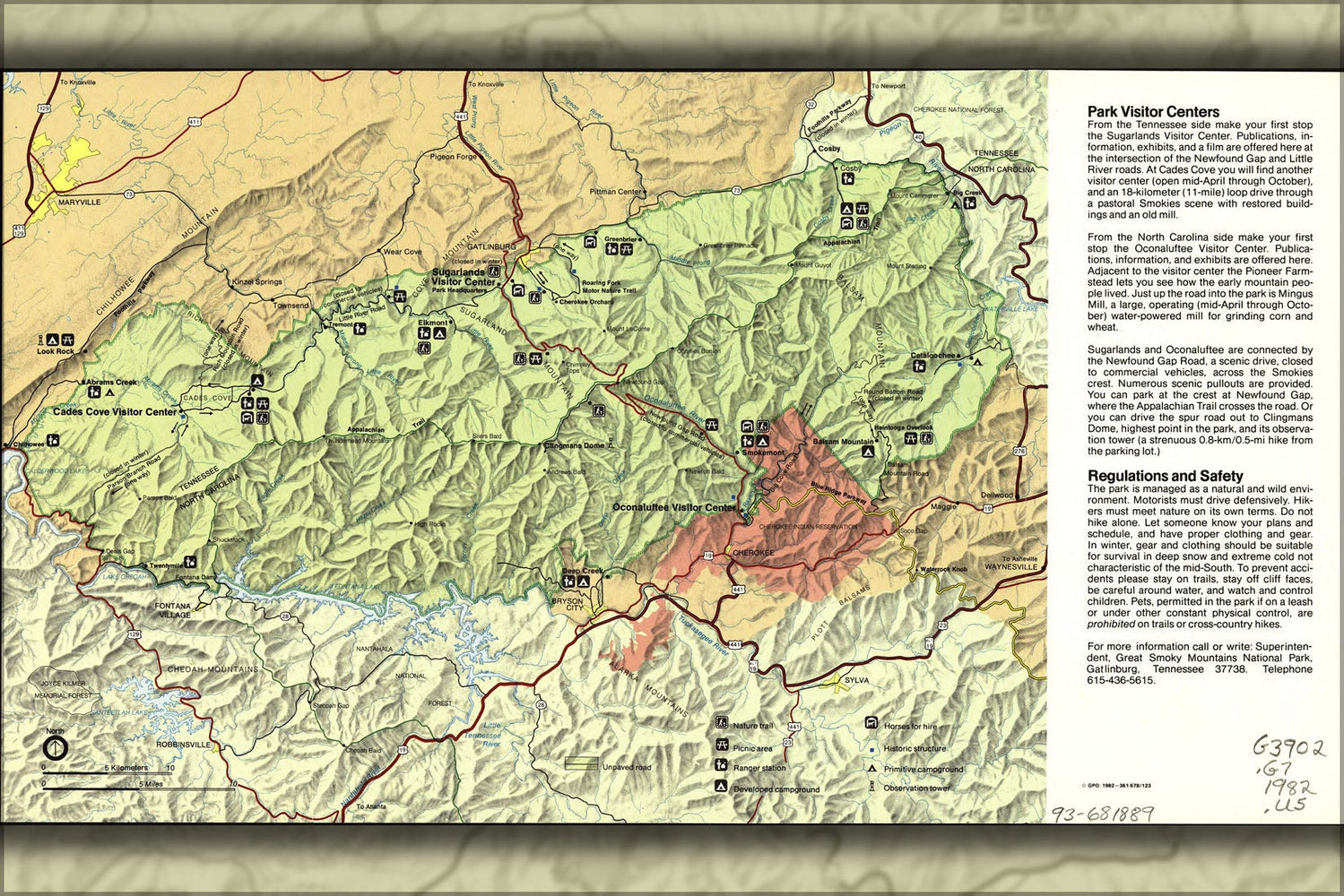 Poster, Many Sizes Available; Map Of Great Smoky Mountains National Park 1982