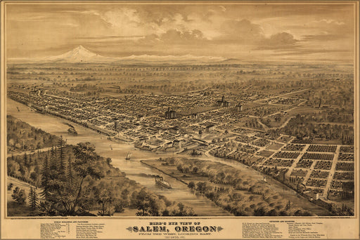 Poster, Many Sizes Available; Bird&#39;S Eye View Map Of Salem, Oregon 1876