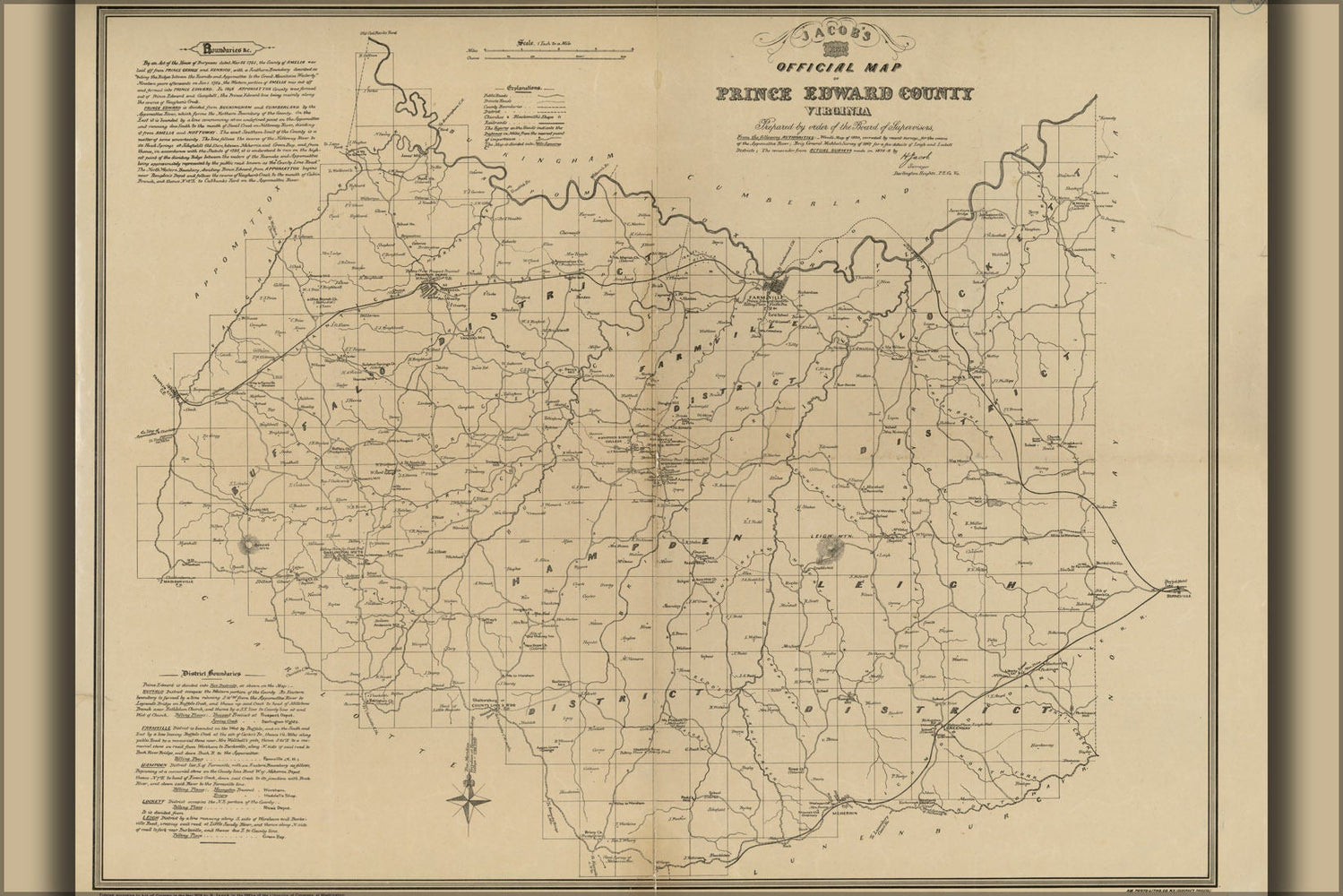 Poster, Many Sizes Available; Jacobs 1878 Map Of Prince Edward County, Virginia