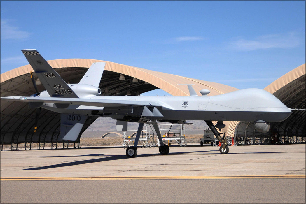 Poster, Many Sizes Available; Mq-9 Reaper Uav Drone Taxis Creech Air Force Base, Nevada