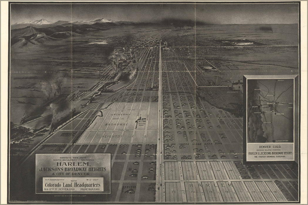 Poster, Many Sizes Available; Birdseye Map Harlem Broadway Heights Denver 1907