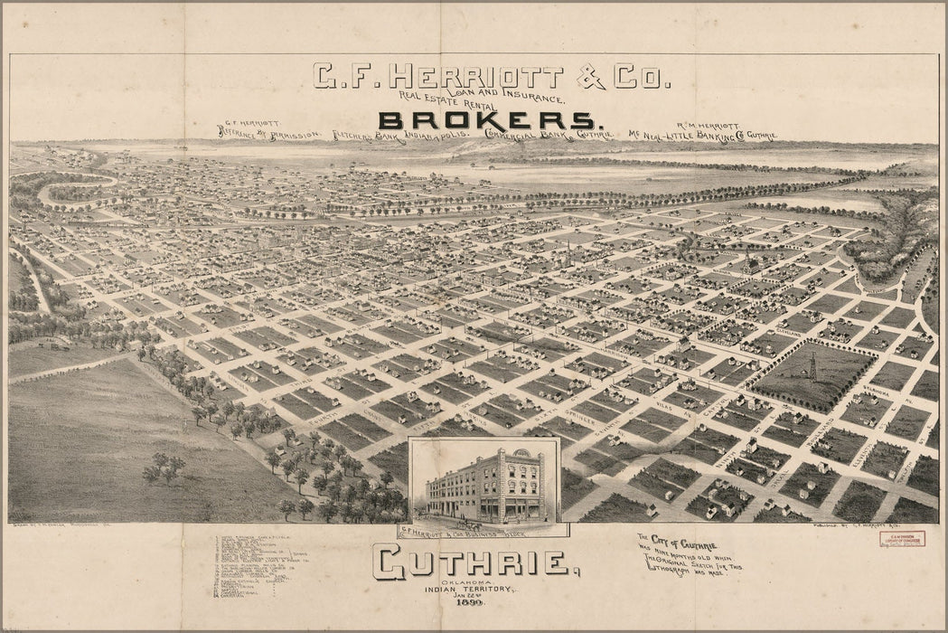 Poster, Many Sizes Available; Map Of Guthrie, Oklahoma, Indian Territory, 1890