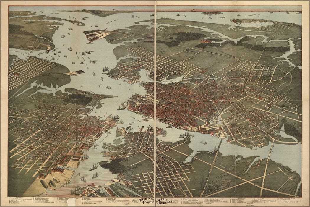 Poster, Many Sizes Available; Birdseye Map Of Norfolk Portsmouth Virginia 1891