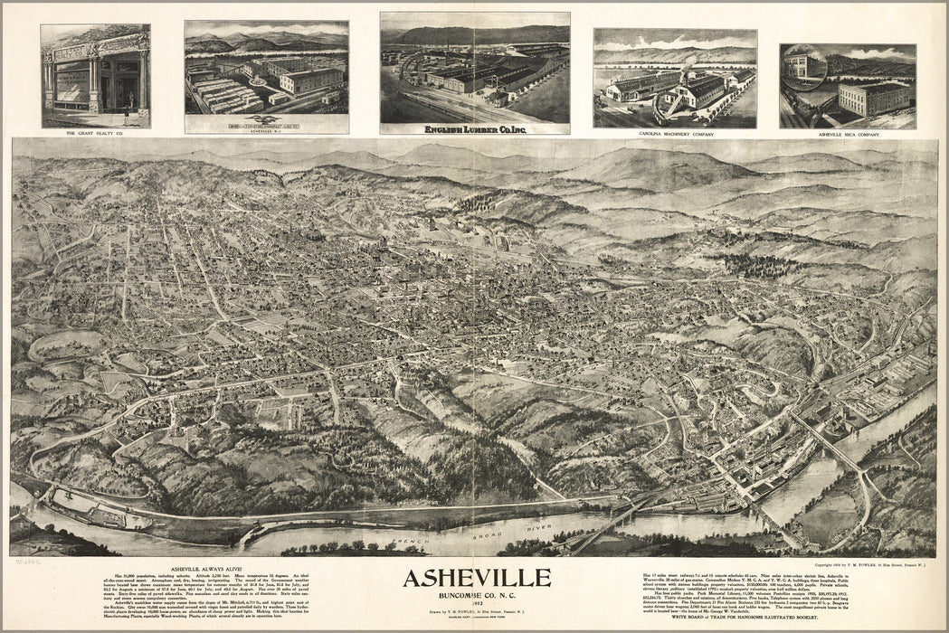 Poster, Many Sizes Available; Birdseye View Map Asheville North Carolina 1912