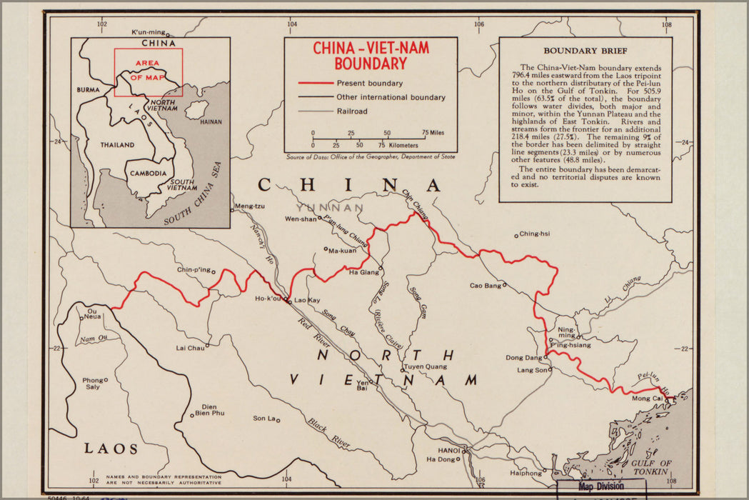 Poster, Many Sizes Available; Cia Map Of China Vietnam Boundary 1964