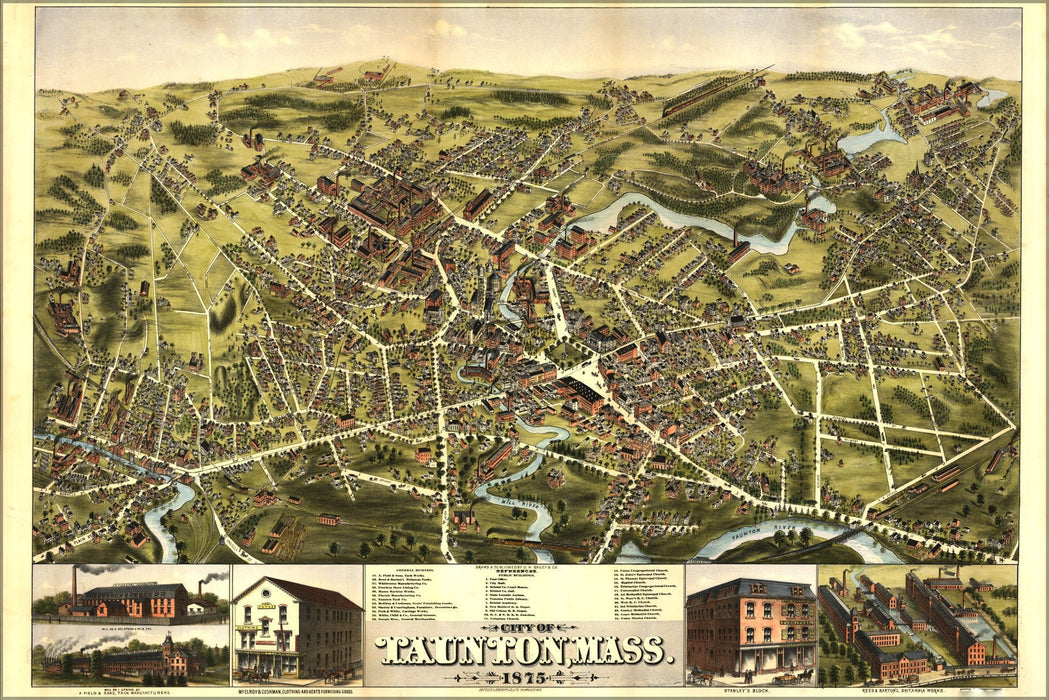 Poster, Many Sizes Available; Birdseye View Map City Of Taunton, Massachusetts 1875