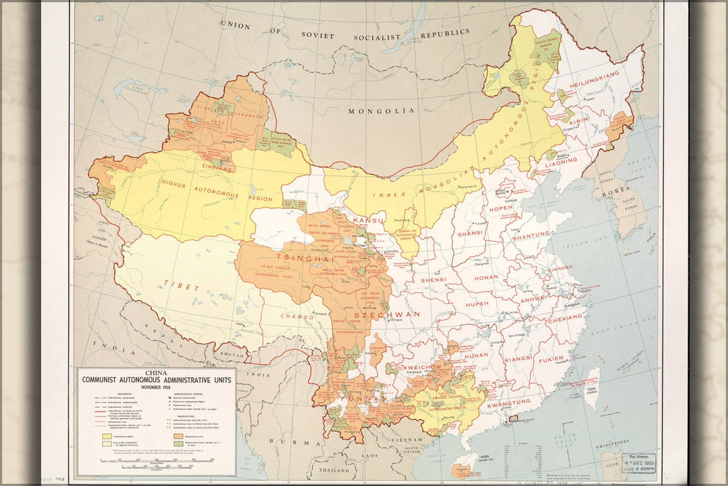 Poster, Many Sizes Available; Cia Map Of China, Administrative Units 1958