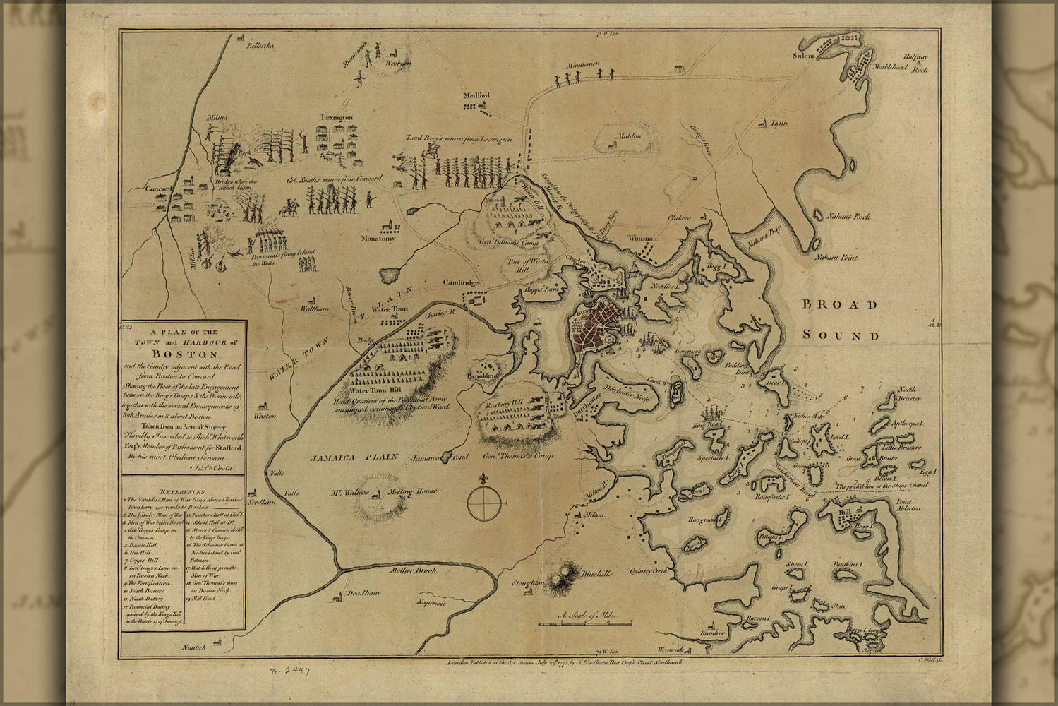 Poster, Many Sizes Available; Map Of 1775 Battle Of Lexington, Concord & Siege Of Boston