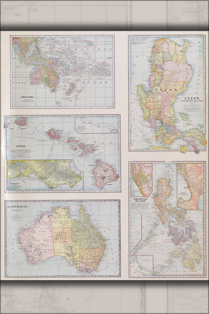 Poster, Many Sizes Available; Map Of Hawaii Australia Philippines Luzon 1932