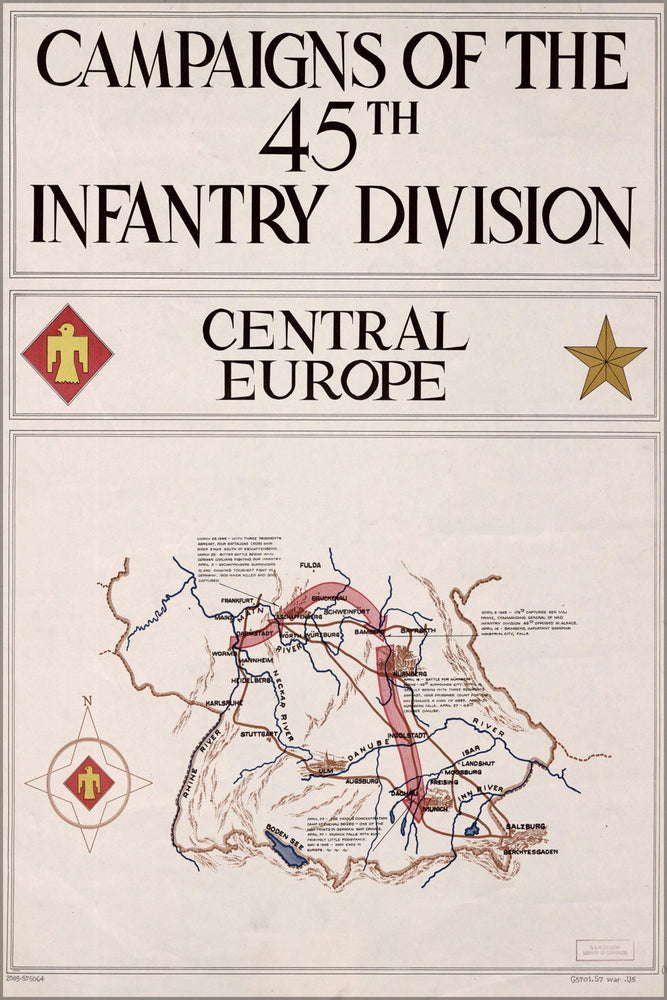 Poster, Many Sizes Available; Map Of 45Th Infantry Division Germany 1945