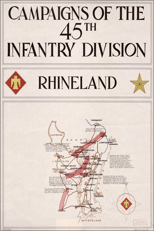 Poster, Many Sizes Available; Map Of 45Th Infantry Division Rhineland 1945