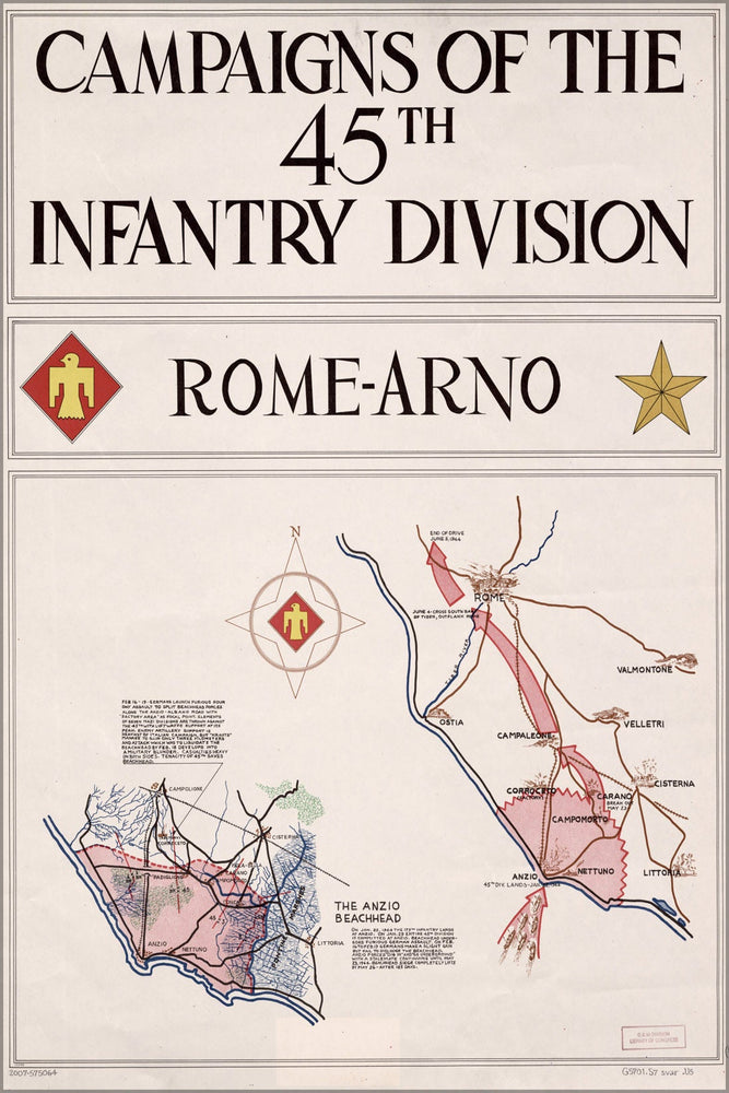 Poster, Many Sizes Available; Map Of 45Th Infantry Division Rome Arno Italy  1945