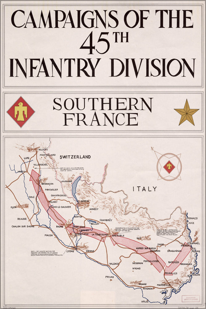 Poster, Many Sizes Available; Map Of 45Th Infantry Division S France 1945