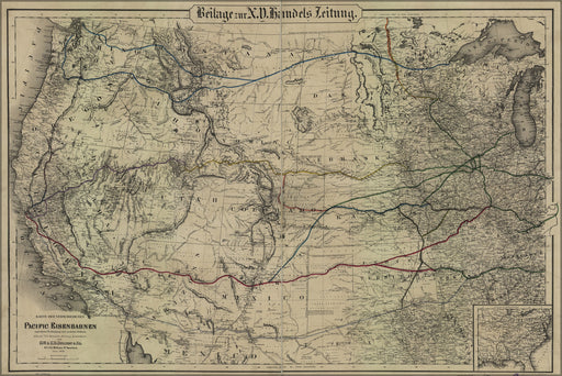 Poster, Many Sizes Available; Railroad Map Western United States 1870 In German