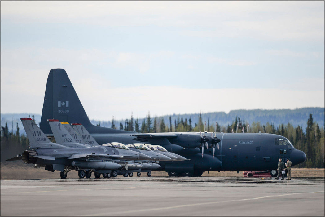 Poster, Many Sizes Available; F-16 Fighting Falcon And Cc-130 Hercules