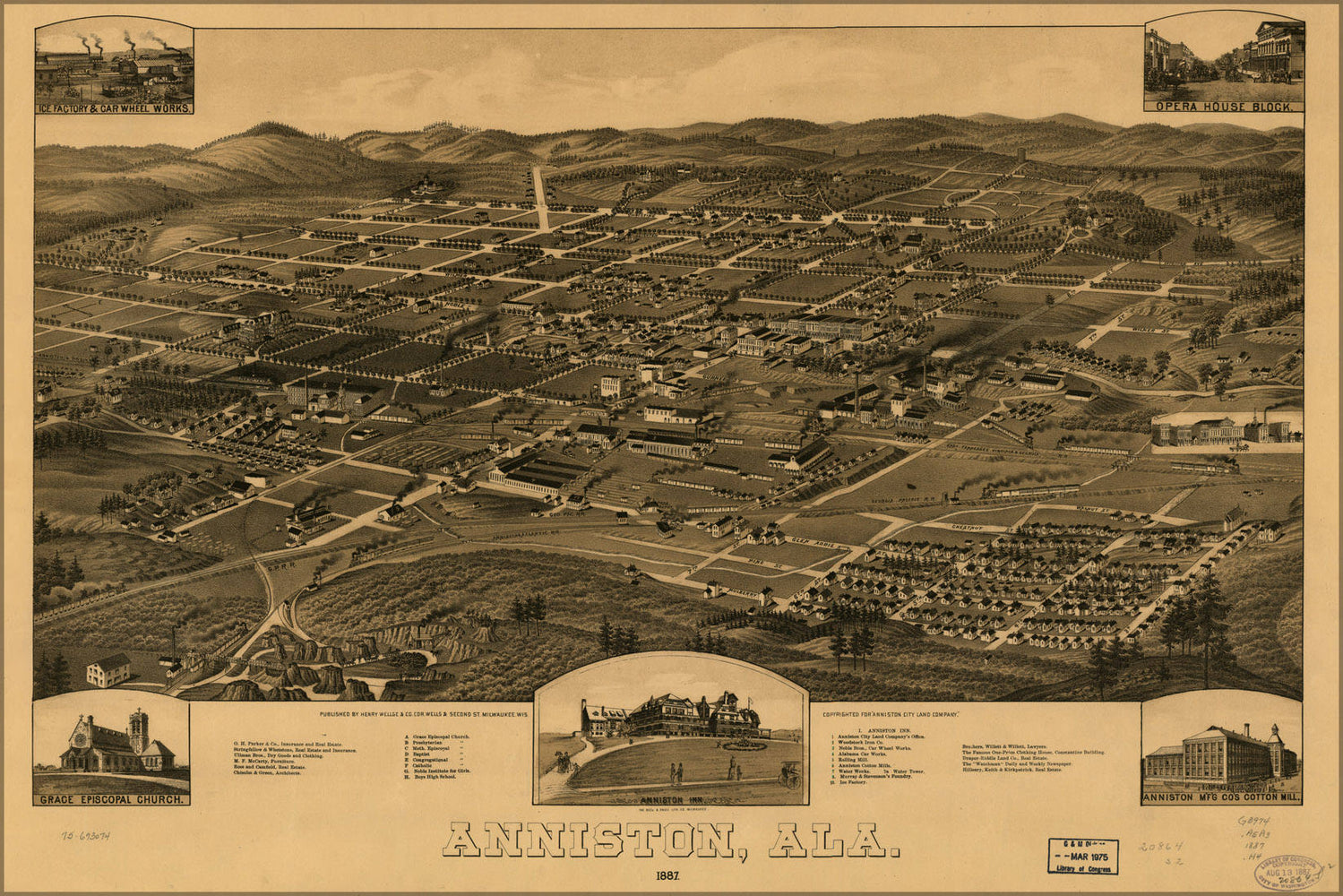 Poster, Many Sizes Available; Birdseye View Map Of Anniston, Alabama 1887