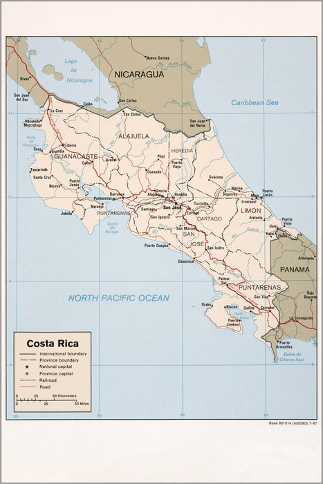 Poster, Many Sizes Available; Cia Map Of Costa Rica 1987