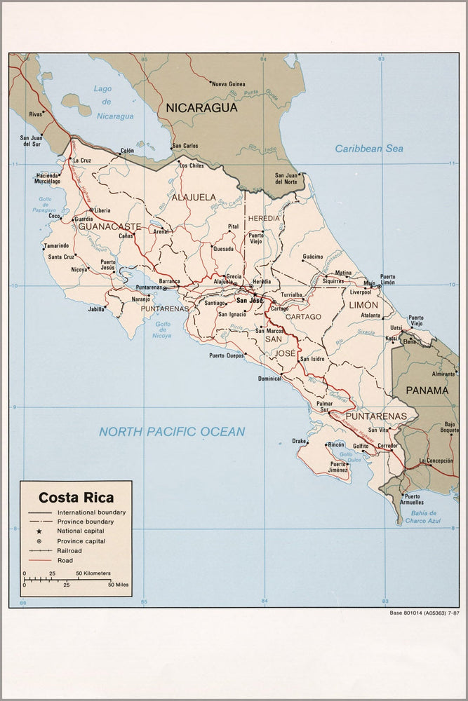 Poster, Many Sizes Available; Cia Map Of Costa Rica 1987