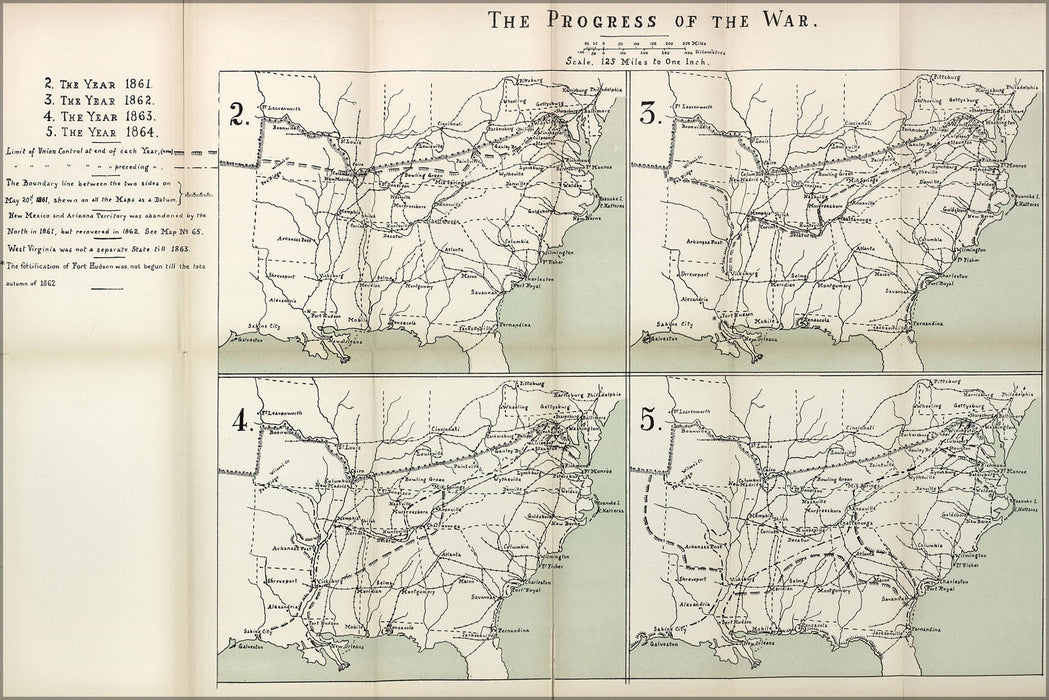 Poster, Many Sizes Available; Map Of Progress Of Civil War, 1861-1864