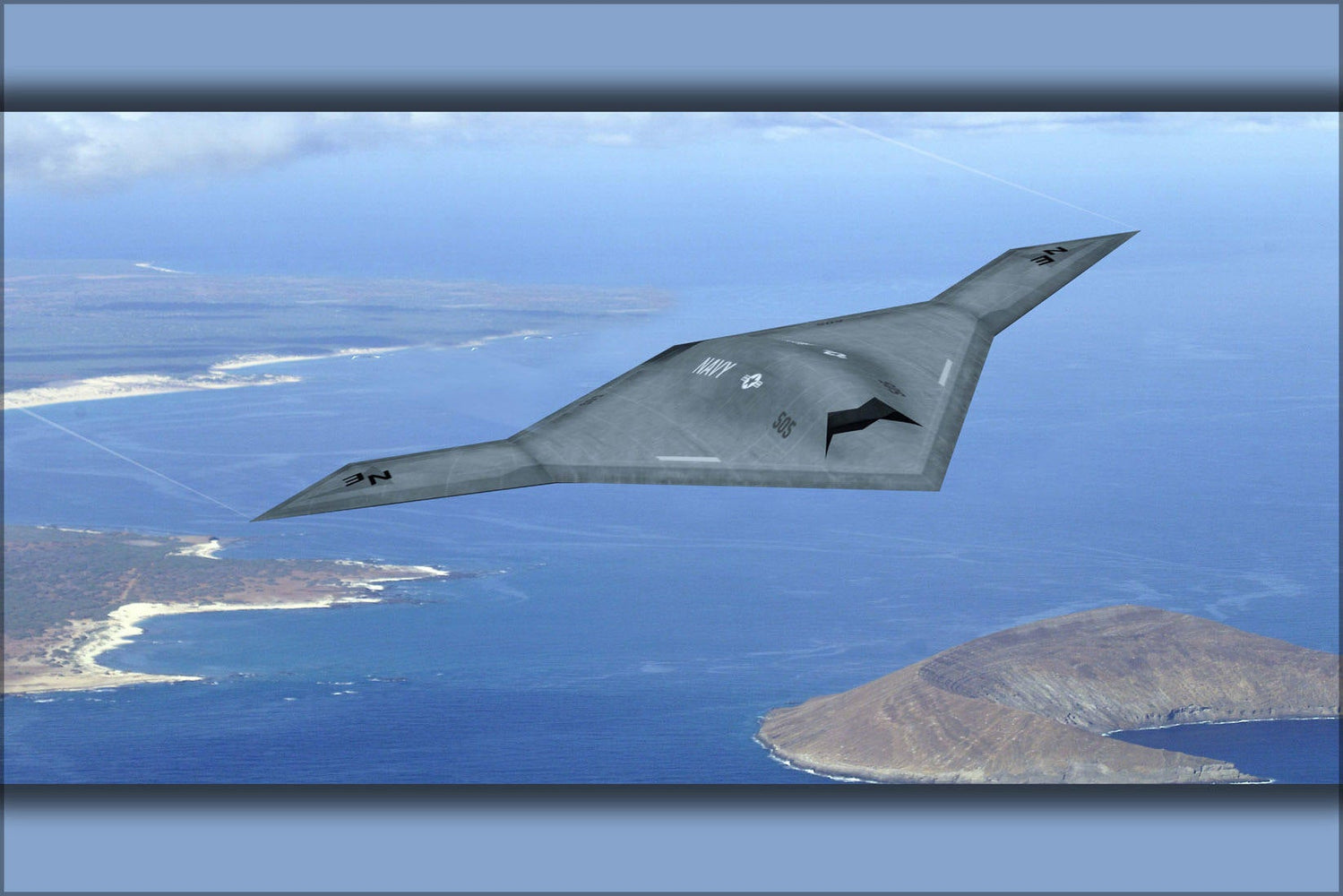 Poster, Many Sizes Available; Rendering Of The X-47B Uav Drone Over The Coastline