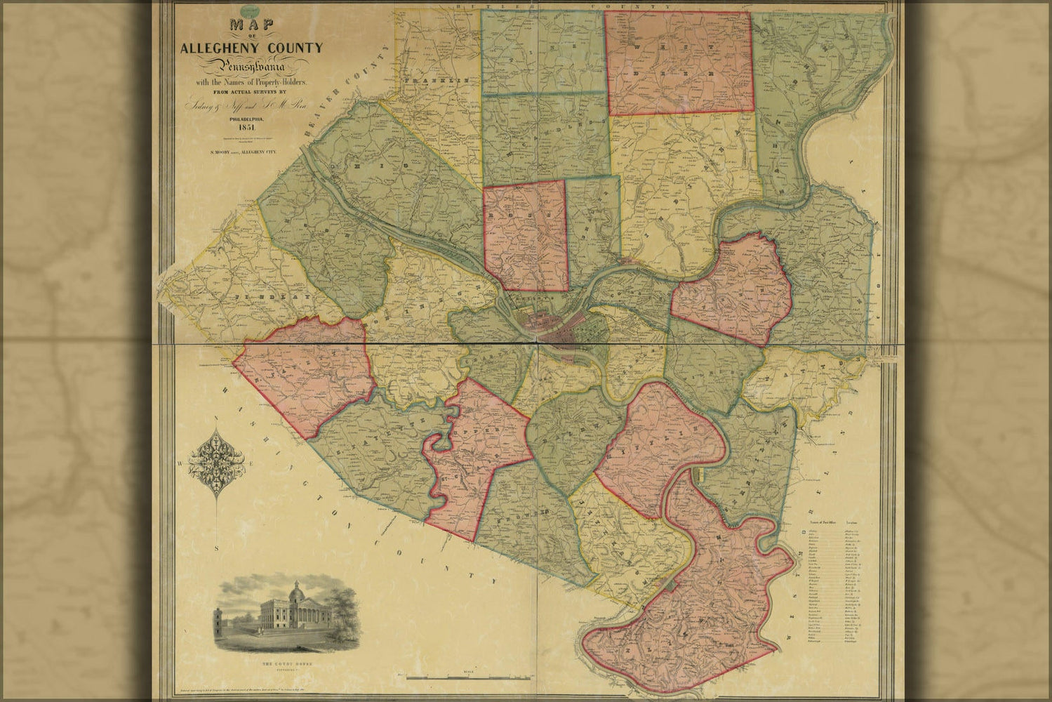 Poster, Many Sizes Available; Map Of Allegheny County, Pennsylvania 1851