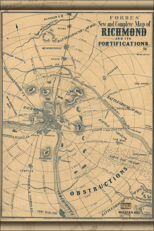 Poster, Many Sizes Available; Map Of Richmond Virginia 1864