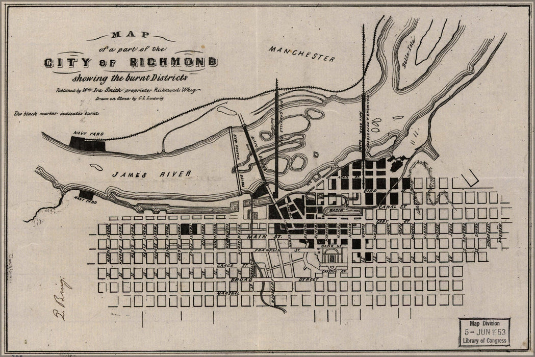 Poster, Many Sizes Available; Map Of Richmond Virginia Burnt Districts 1865