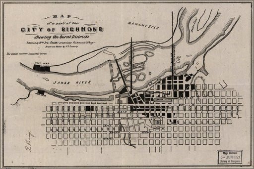 Poster, Many Sizes Available; Map Of Richmond Virginia Burnt Districts 1865