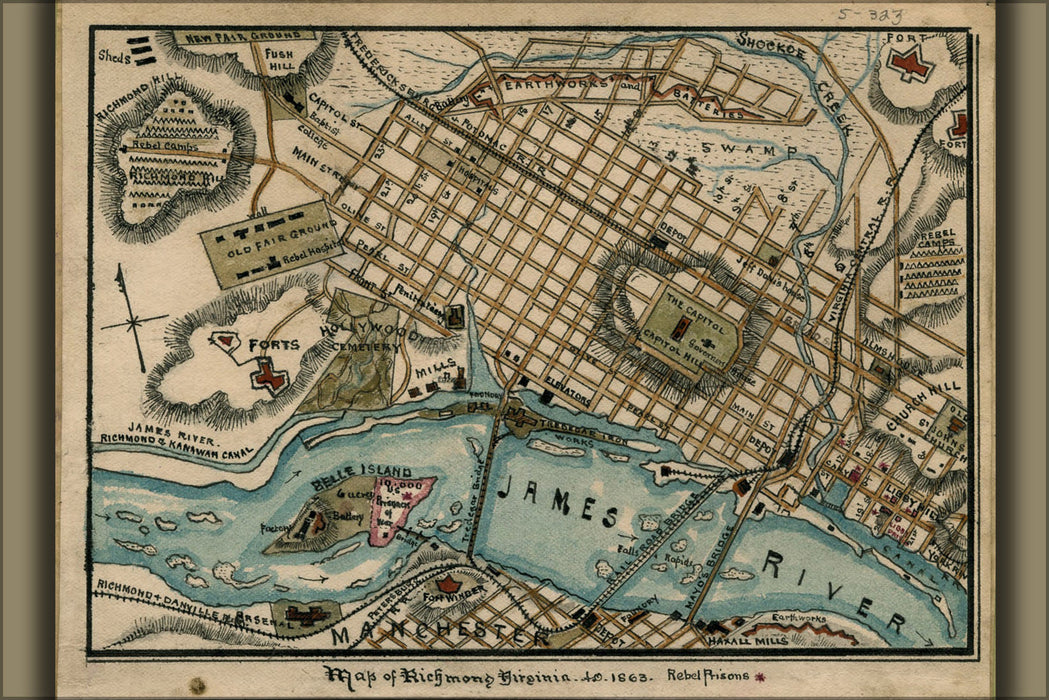 Poster, Many Sizes Available; Map Of Richmond, Virginia 1863