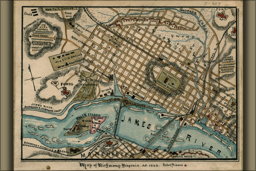 Poster, Many Sizes Available; Map Of Richmond, Virginia 1863