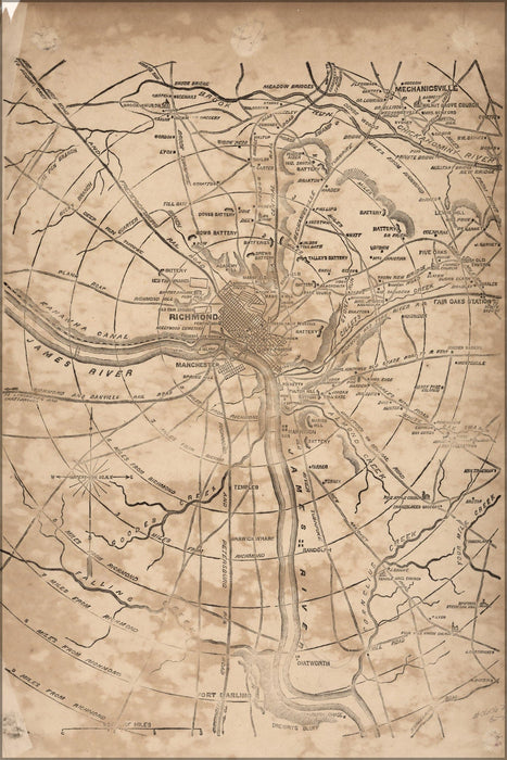 Poster, Many Sizes Available; Map Of Richmond, Virginia 9 Mile Radius 1862