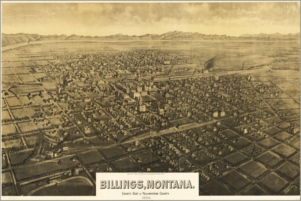 Poster, Many Sizes Available; Birdseye View Map Of Billings, Montana 1904