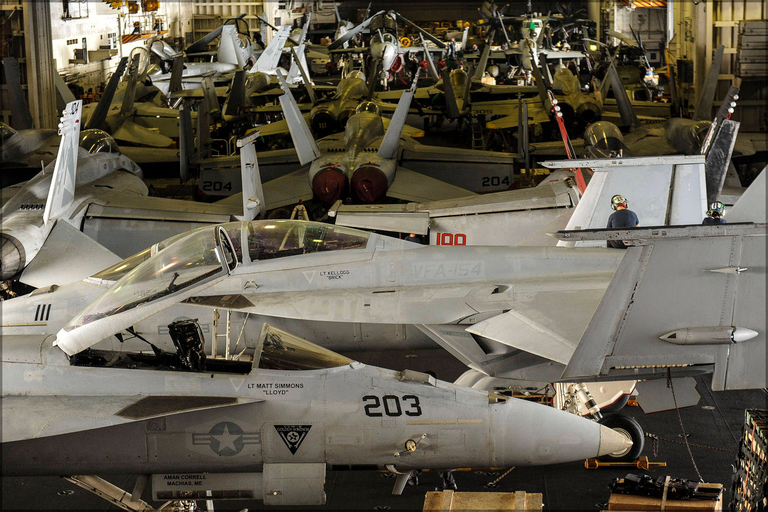 Poster, Many Sizes Available; F-18 Super Hornets In Hangar Bay Uss Nimitz (Cvn-68)