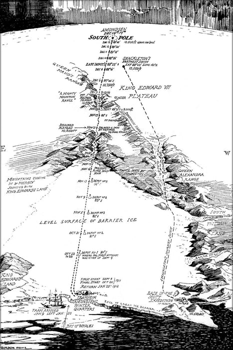 Poster, Many Sizes Available; Map Of Roald Amundsen&#39;S South Pole Expedition 1911