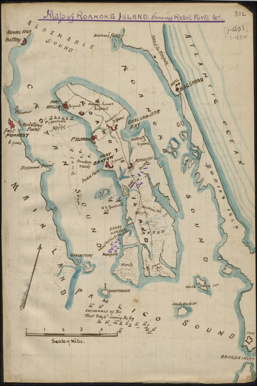 Poster, Many Sizes Available; Map Of Roanoke Island Showing Rebel Forts 1862