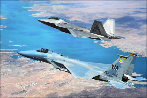 Poster, Many Sizes Available; F-22 Raptor And F-15 Eagle