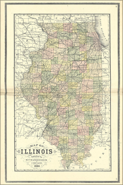 Poster, Many Sizes Available; Map Of Illinois 1889