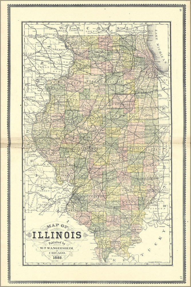 Poster, Many Sizes Available; Map Of Illinois 1889