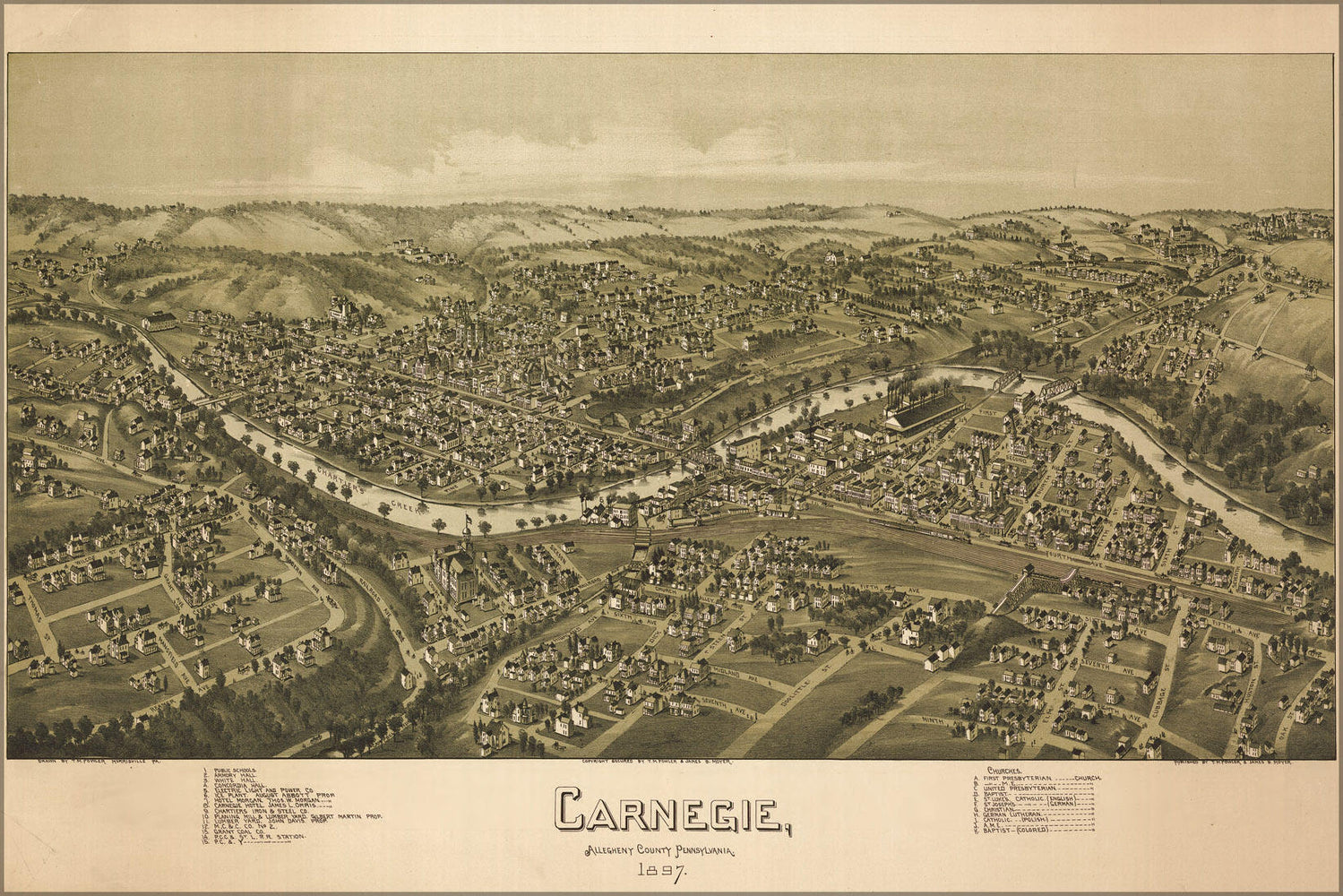 Poster, Many Sizes Available; Birdseye View Map Of Carnegie Pennsylvania 1897